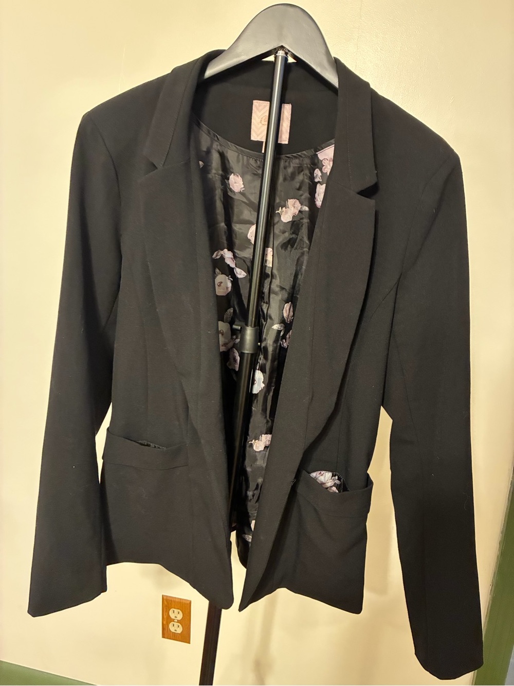 Candies Black Blazer Jacket Floral Rose Satin Lining Plus XL Career Cute